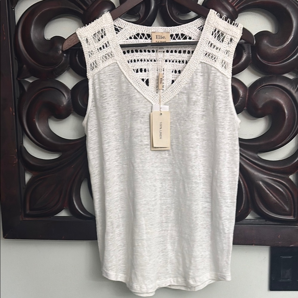 ELIE TAHARI Linen Top with Crochet Detail BNWT